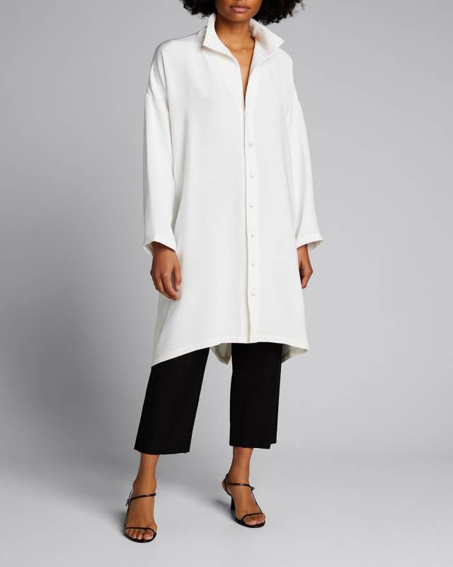 Wide A-line Mid Weight Silk Long Shirt